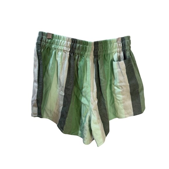 Green Striped Cotton‎ Blend Shorts With Elastic Waist & Drawstring - Picture 2 of 8
